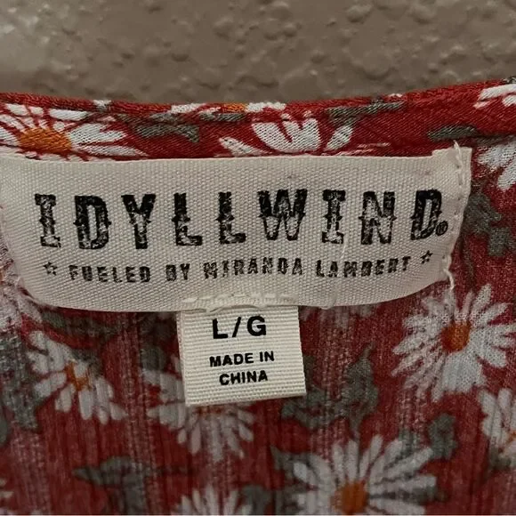 Idyllwind Brick Red Bay Cove Floral Crop Peasant Top Shirt Blouse Size Large - Picture 4 of 12